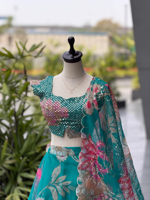 Blue floral lehnga
