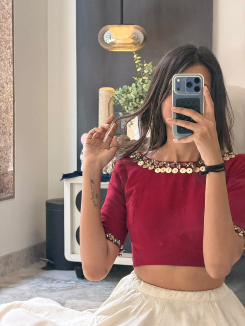 Maroon & Cream Navratri Lehnga