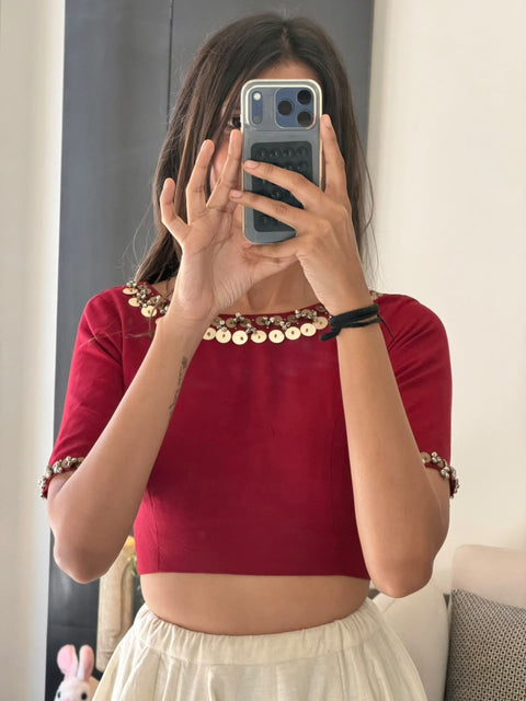 Maroon & Cream Navratri Lehnga