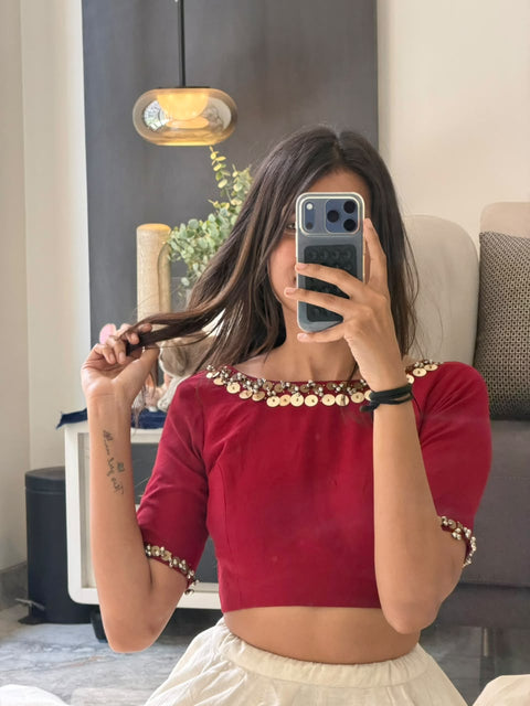 Maroon & Cream Navratri Lehnga