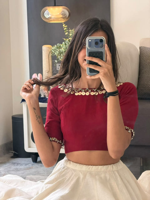 Maroon & Cream Navratri Lehnga
