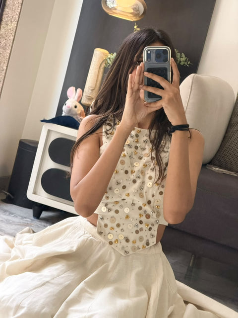 Cream Navratri Lehenga