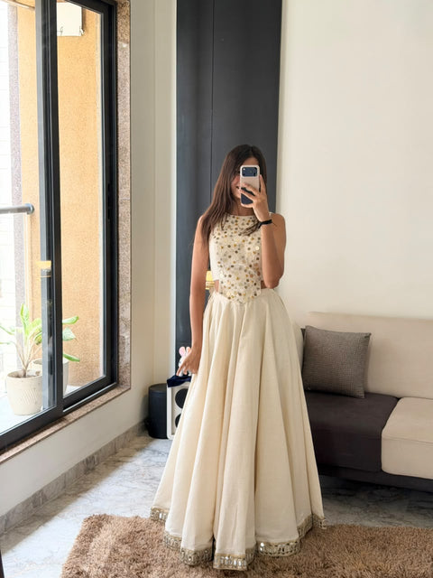 Cream Navratri Lehenga