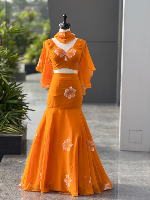 Orange Mermaid lehnga