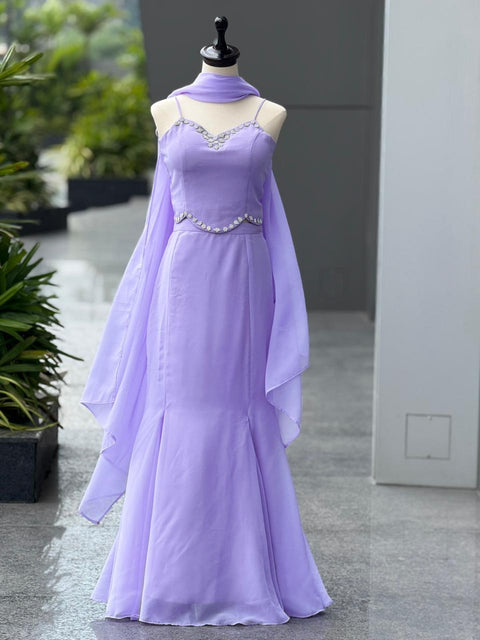 Lavender Flare Fish cut lehnga