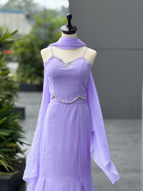 Lavender Flare Fish cut lehnga