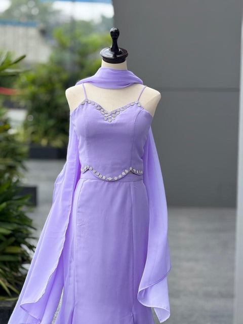 Lavender Flare Fish cut lehnga