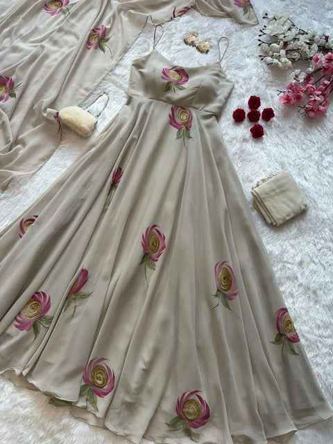 Floral handprint anarkali