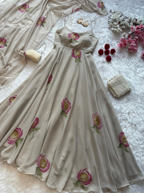 Floral handprint anarkali