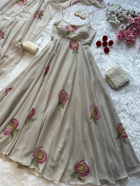 Floral handprint anarkali