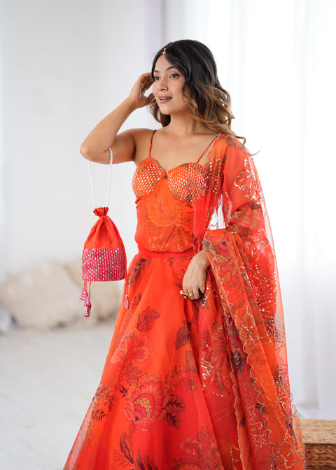 Rust orange Fairy full flair lehnga choli