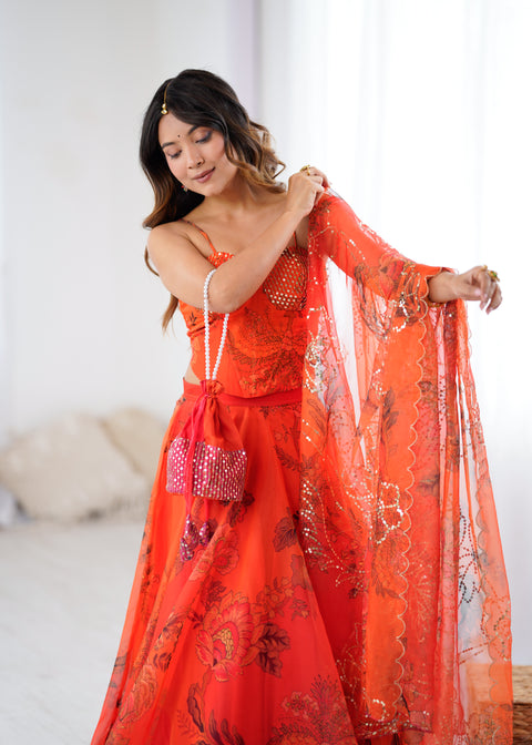 Rust orange Fairy full flair lehnga choli