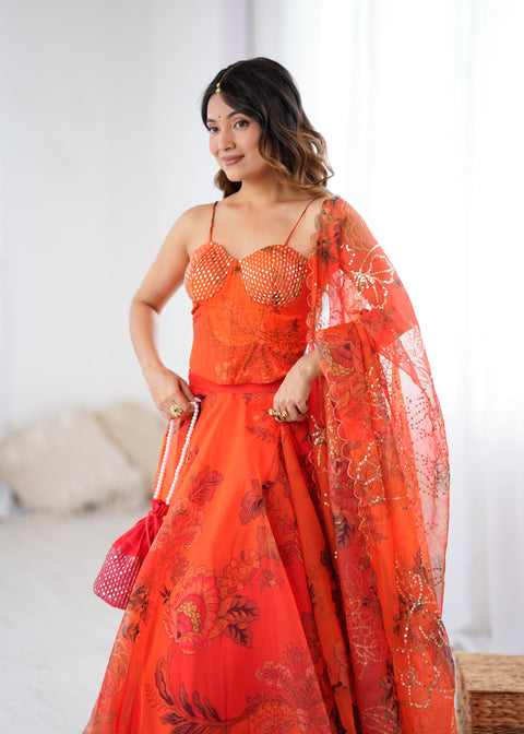 Rust orange Fairy full flair lehnga choli