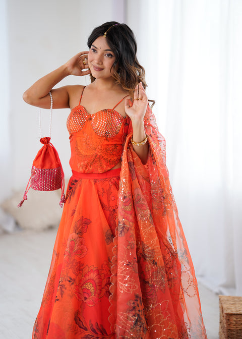 Rust orange Fairy full flair lehnga choli