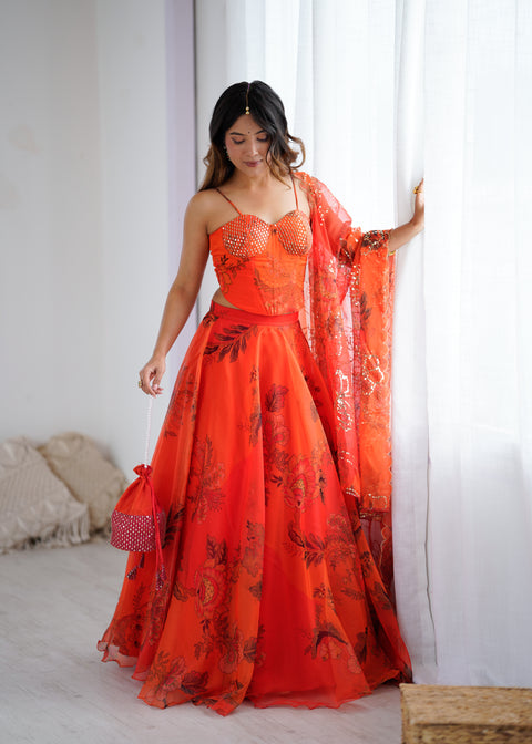 Rust orange Fairy full flair lehnga choli
