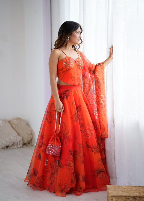Rust orange Fairy full flair lehnga choli