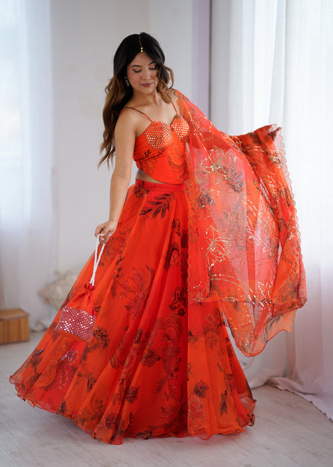Rust orange Fairy full flair lehnga choli