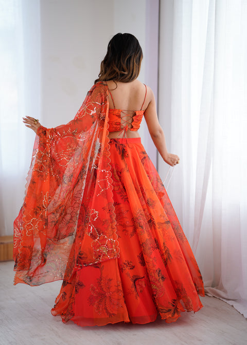 Rust orange Fairy full flair lehnga choli