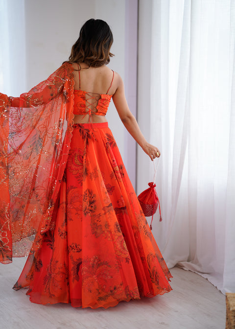Rust orange Fairy full flair lehnga choli
