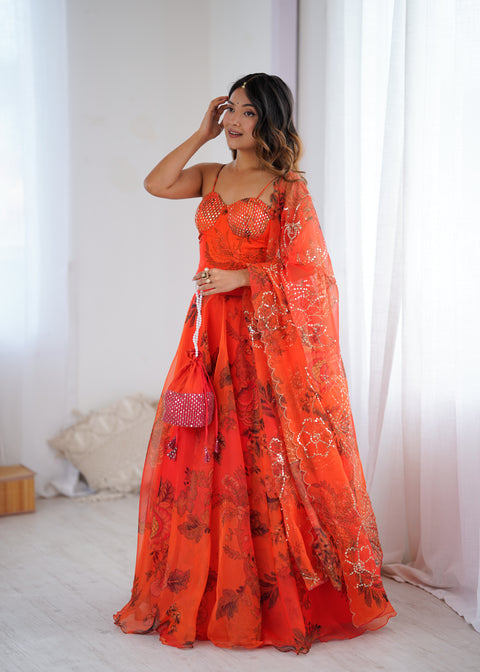 Rust orange Fairy full flair lehnga choli