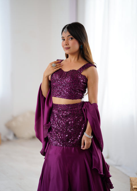 Wine fish cut lehnga choli