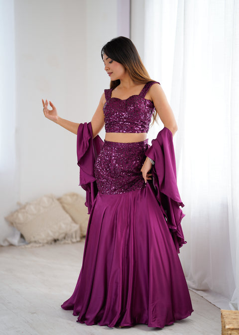 Wine fish cut lehnga choli