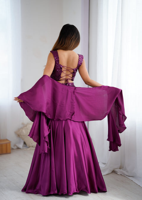 Wine fish cut lehnga choli