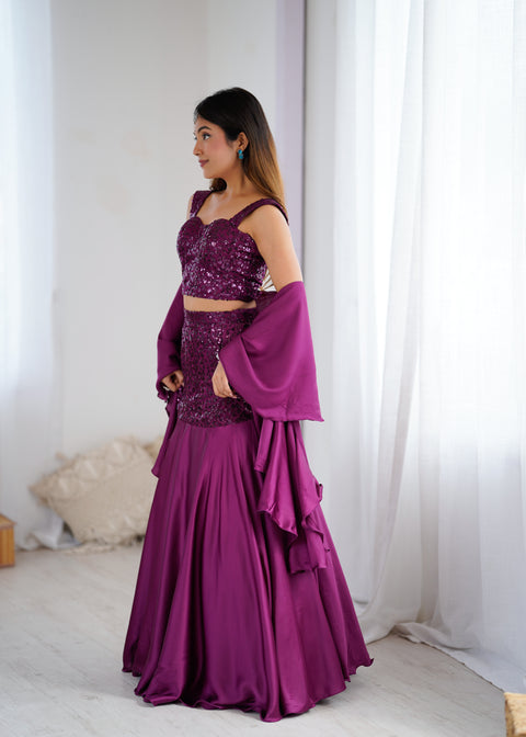 Wine fish cut lehnga choli
