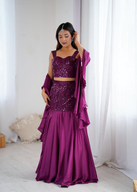 Wine fish cut lehnga choli