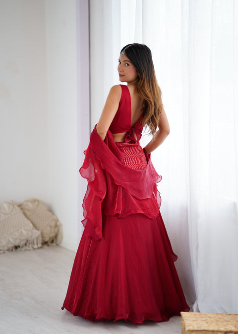 Red fish cut lehnga