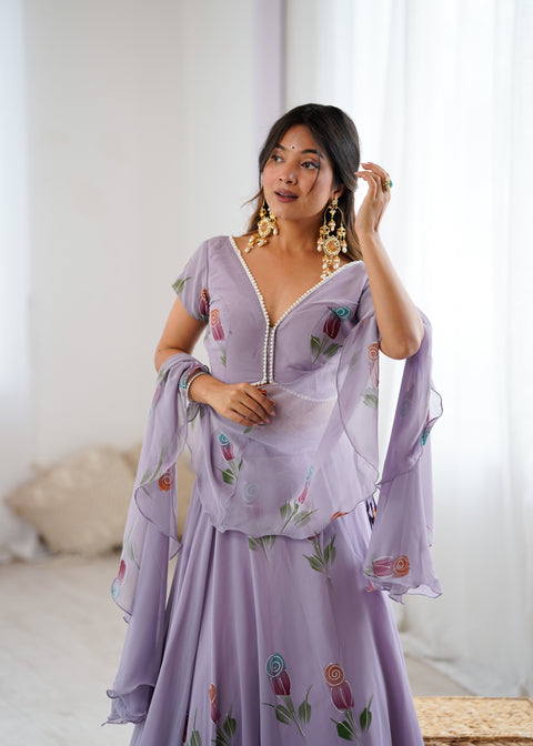 Madhubala hand-painted Lehnga-choli