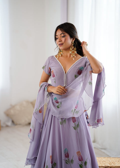 Madhubala hand-painted Lehnga-choli