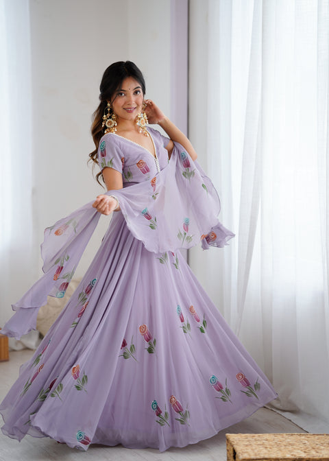 Madhubala hand-painted Lehnga-choli