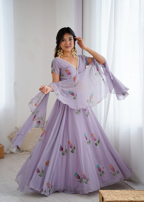 Madhubala hand-painted Lehnga-choli