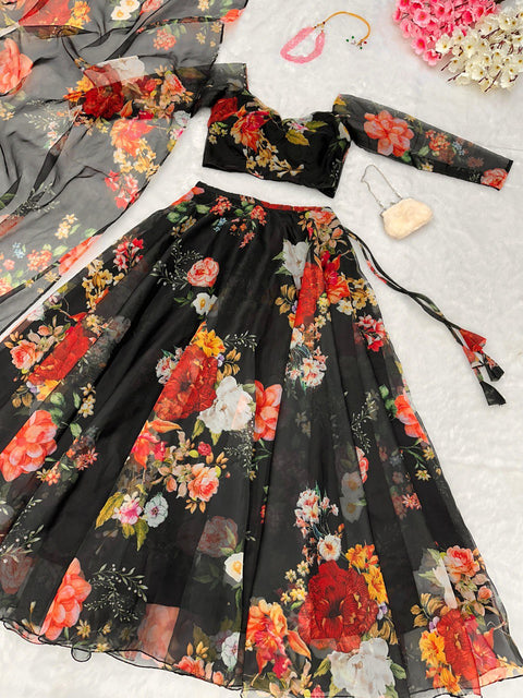 Black Organza Lehenga Choli