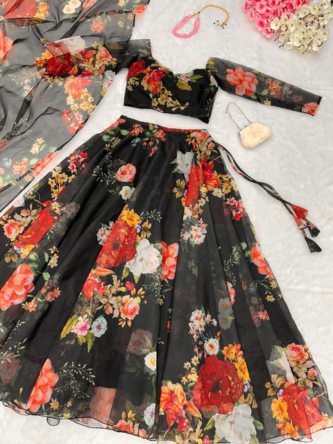 Black Organza Lehenga Choli