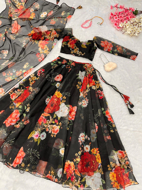 Black Organza Lehenga Choli