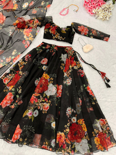 Black Organza Lehenga Choli