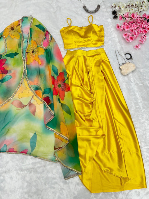 Drape style skirt and blouse with cape