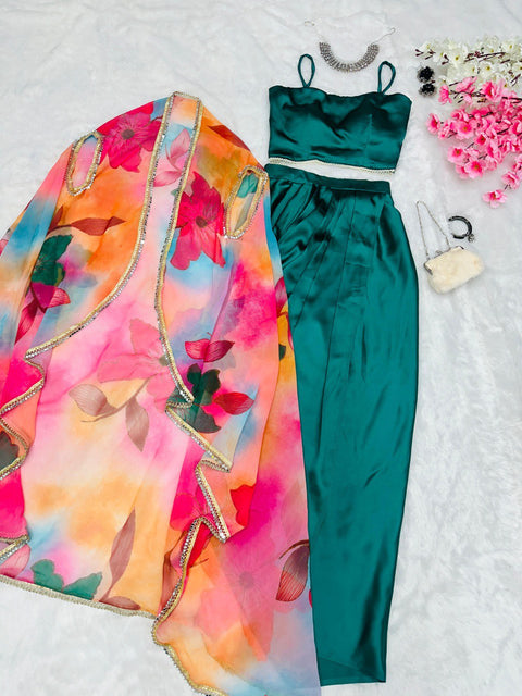 Drape style skirt and blouse with cape
