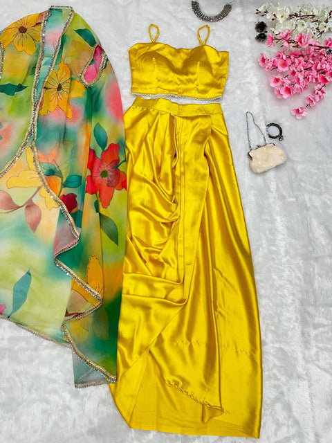 Drape style skirt and blouse with cape