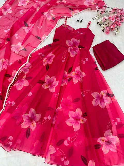 Pink strappy Anarkali set
