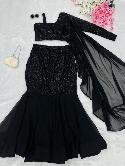 fishcut Blaxk Sequins work Lehenga