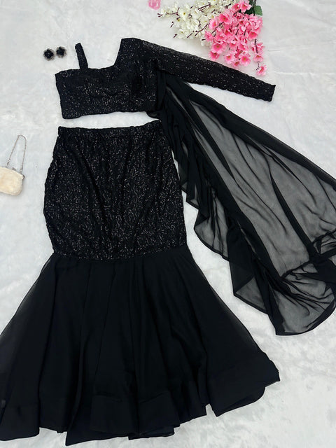 fishcut Blaxk Sequins work Lehenga