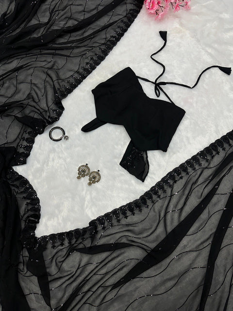 Black Sequins work Saree