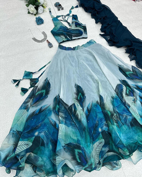Beautiful lehenga choli with peacock feathers