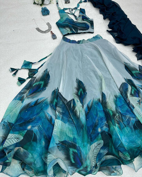 Beautiful lehenga choli with peacock feathers
